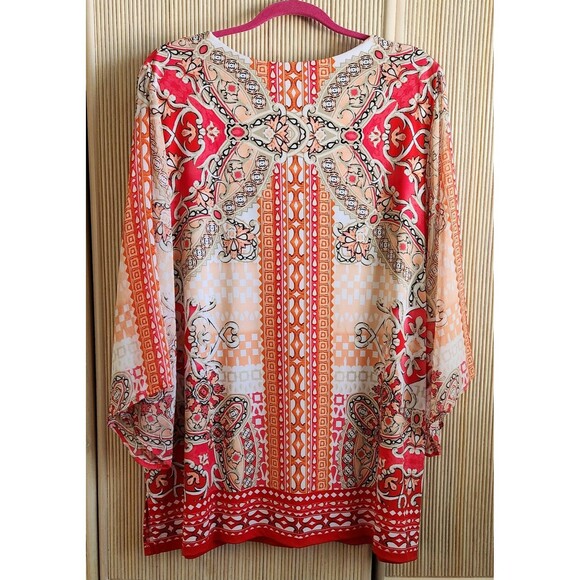 JM Collection Women's 2X Blouse Tunic Scoop Neck Flowing Sleeves Gold Bling EUC - Picture 2 of 6